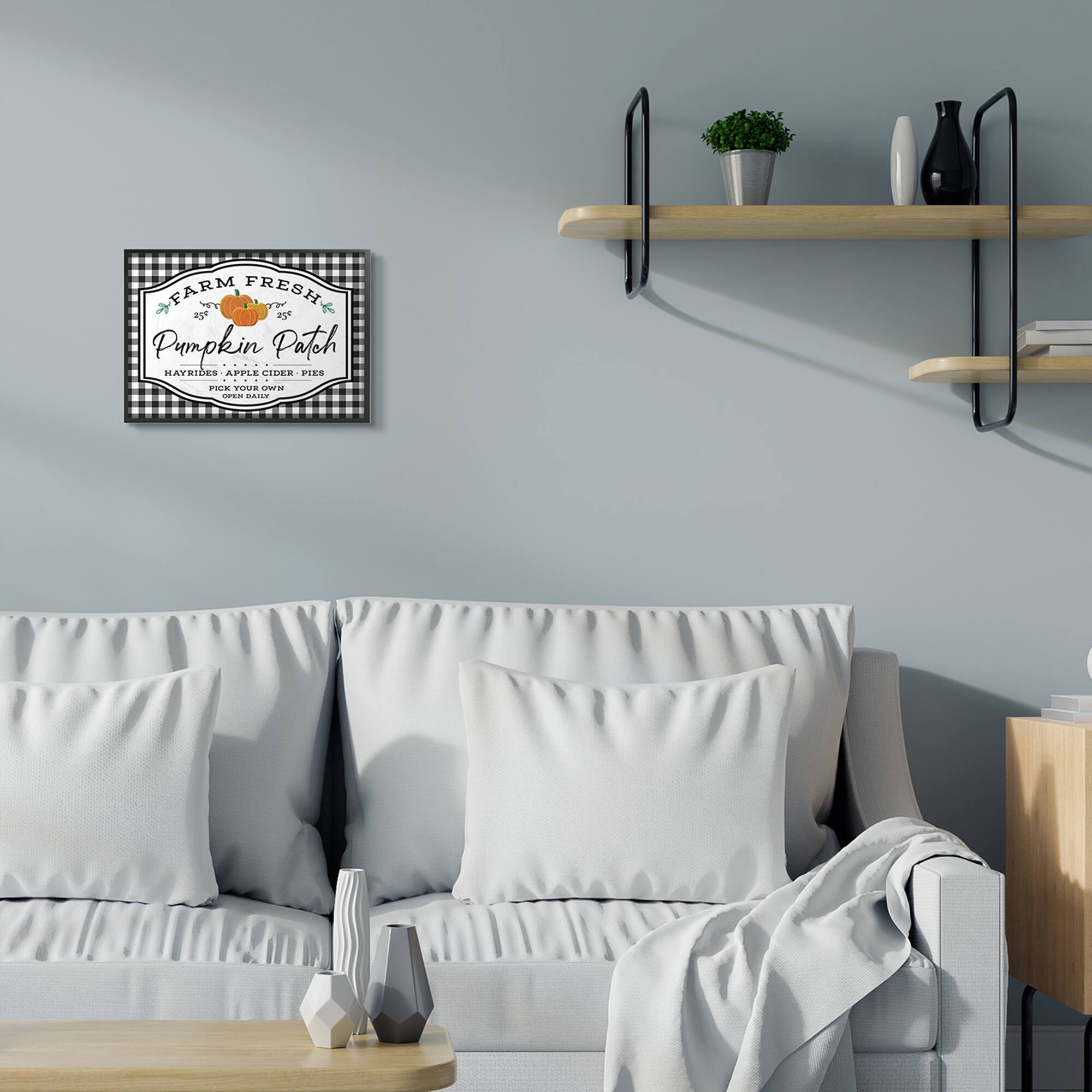 Stupell Industries Farm Fresh Pumpkin Patch Sign Black Checkered Plaid Framed Wall Art